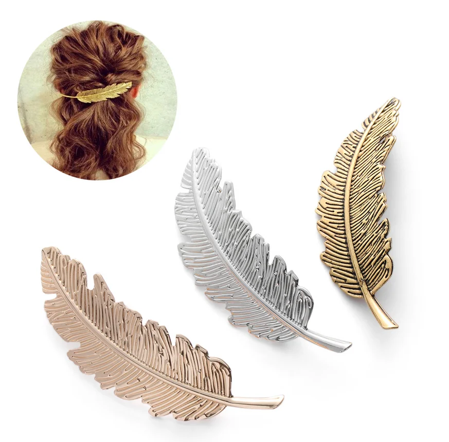 

M MISM Vintage Hair Clips For Women Metal Feather Silver Golden Barrette Hairpins Korean New Fashion Kawaii Prendedor De Cabelo