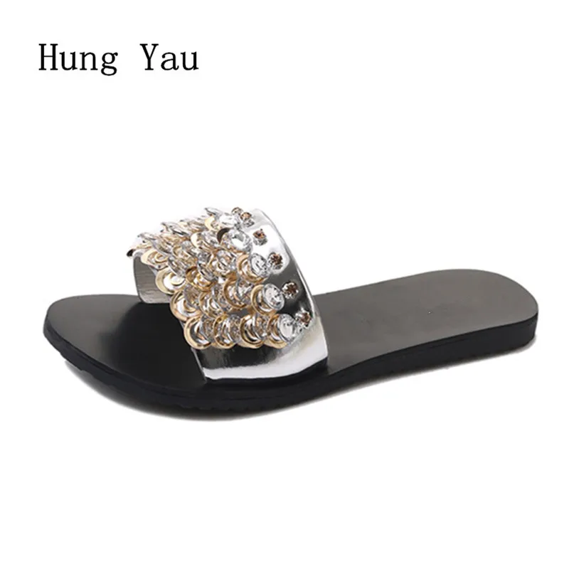 

Women Sandals Flips Flops 2018 Summer Style Shoes Woman Wedges Sandals Fashion Rivet Crystal Platform Female Slides Ladies Shoes