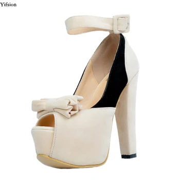 

Olomm Women Summer Platform Pumps Sexy Block High Heels Pumps Nice Peep Toe Elegant Beige Party Shoes Women Plus US Size 5-15