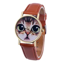 New Design 2016 Scorching Sale Cat Sample Leather-based Band Analog Quartz Vogue Wrist Watch Aug04 supper enjoyable