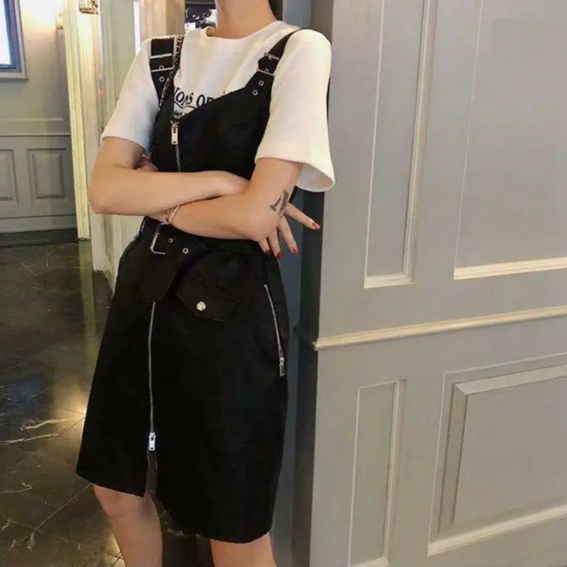 

2019 New Hot Women V-neck Sleeveless PU Faux Leather Dresses Lady Autumn Winter Zipper Belt Vest Strap Black Sundress Vestidos
