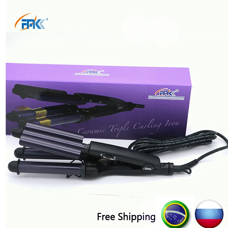 

FMK Pro Hair Waver Wave Curler/Krultang 3 Barrel Clamp Ceramic Hair Curling Iron Plug Electric Magic Good Quality Rizador Pelo