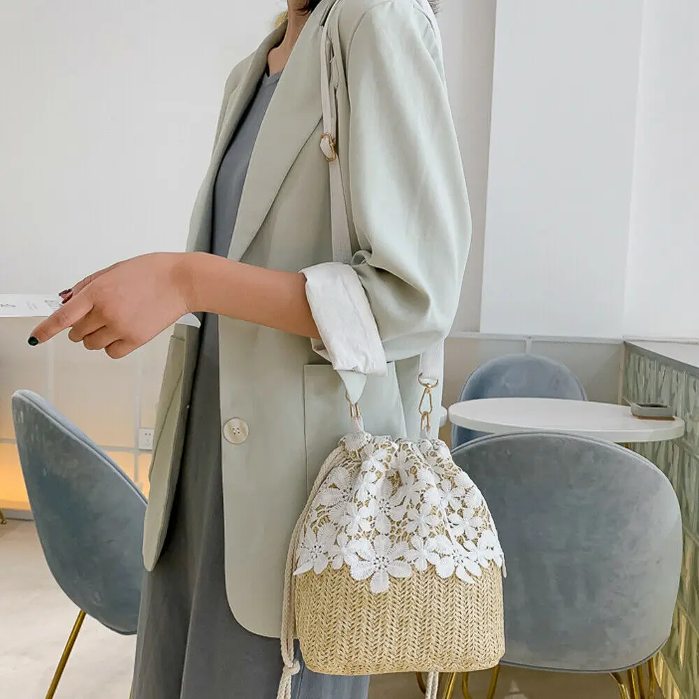 

2019 Brand Fashion Summer New Women Beach Basket Hand Bag Cover Handbag Lace Crossbody Small Woven Bohemia Tote Travel Clutch