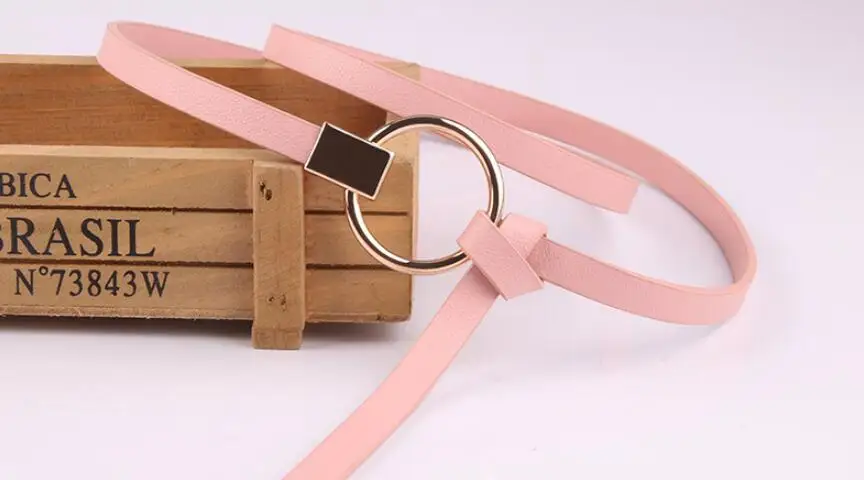 pink Тонкий PU женский кожаный пояс Чистый цвет поясные ремни женское платье Дикий небольшой ремень mujer cinto feminino cinturones горячая распродажа - Цвет: pink