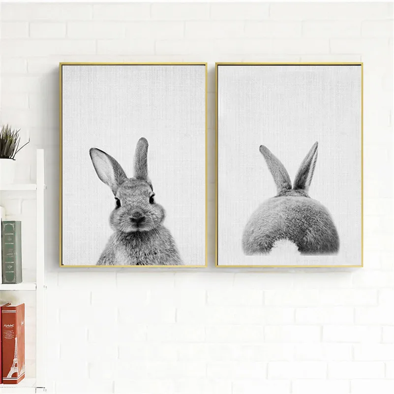 

Black and White Baby Animal Rabbit Canvas Art Print and Poster Nursery Bunny Painting for kids decoration Nordic Wall Decor