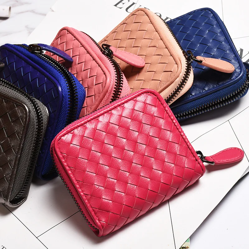 

2019 New sheepskin knitted purse short zipper Purse cute coin purse Men and women's Genuine leather card pack women wallet