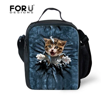 

FORUDESIGNS Cute Denim Cat Dog Lunch Bags for Kids Children Fashion Insulated Lunchbox Bags Men Picnic Food Bags Thermal Bolsa