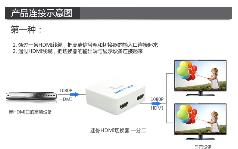 HDMI 1,4 коммутатор 2 в 1 выход двухнаправленное Переключение с помощью кнопочного переключателя 1080P HD 3D видео конвертер