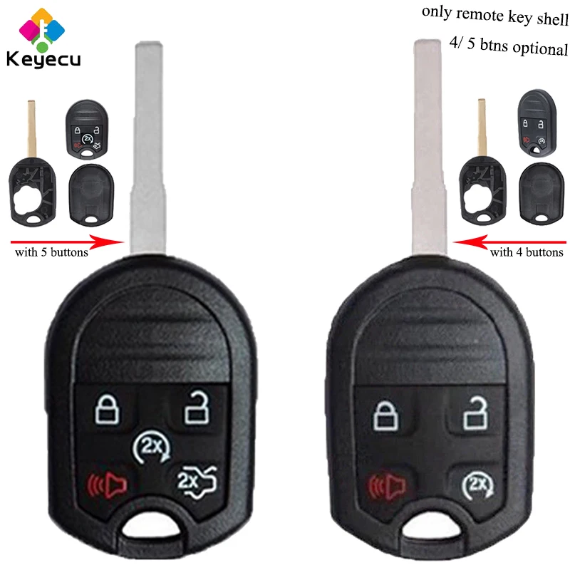 

KEYECU Replacement Keyless Entry Remote Key Shell Case With 4/ 5 Buttons & HU101 Blade - FOB for Ford Fiesta FCC ID: OUC6000022