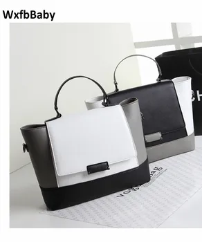 

WxfbBaby brand Black white simple style handbags for women's Fashion Casual messenger bags luxurious Womens Leather clutch bag
