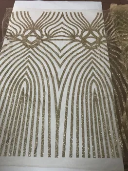 

hot sale African tulle net lace fabric particular glued glitter S-858 with sequins