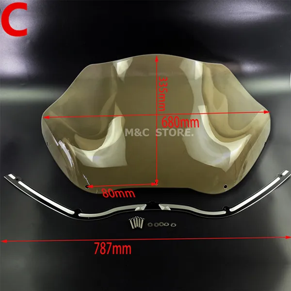 Кронштейн ветрового стекла+ ЧПУ алюминиевая отделка лобового стекла черный/дым/светильник дым для Harley 1998-2013 FLTR - Цвет: C
