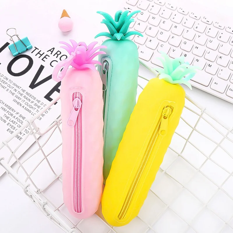 1pcs Creative Pencil Bag Cartoon Pineapple Silicone Pencil Case School Office Supplies Stationery