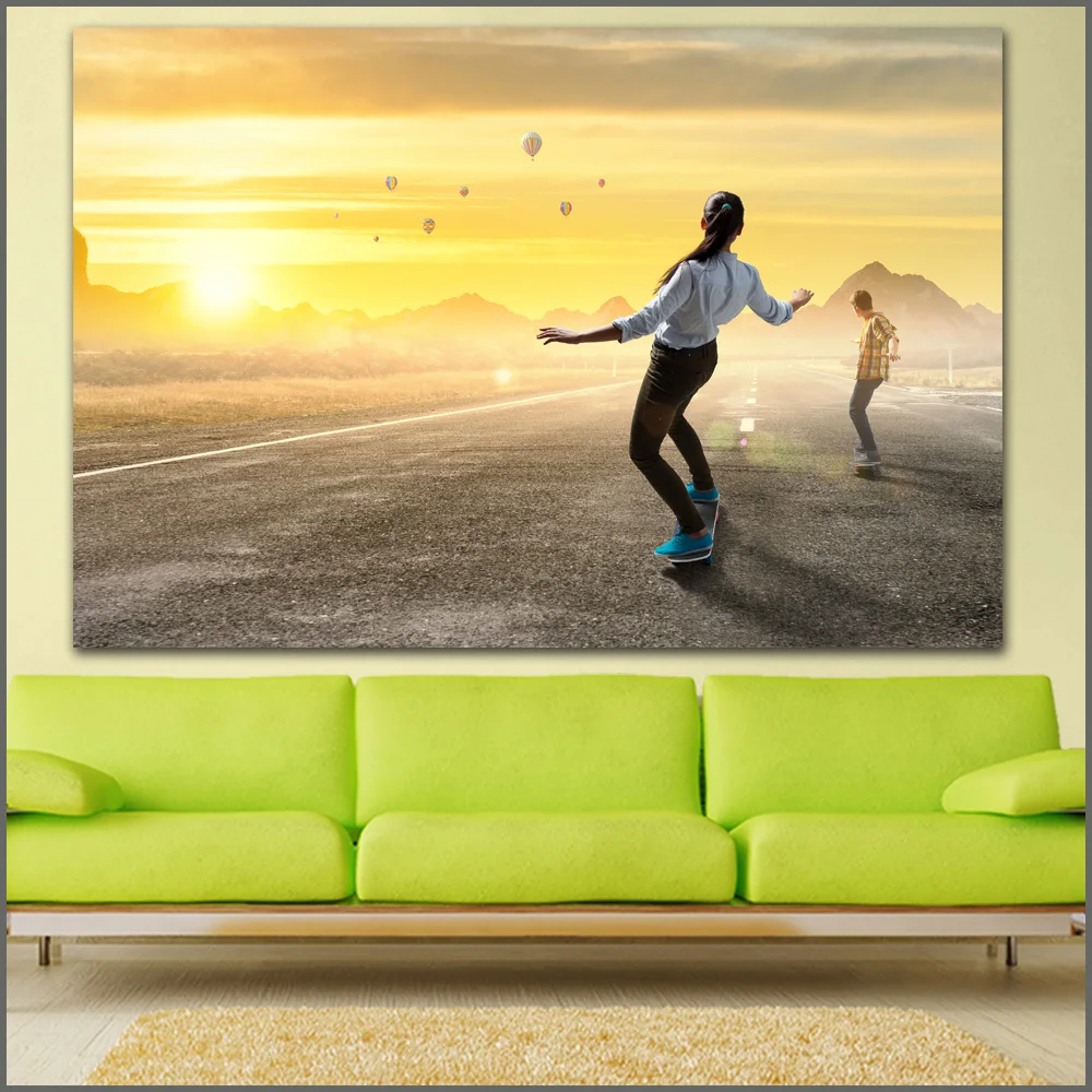 Wall Art Motivational Bodybuilding Skateboard Aerostat Oil Painting Gym