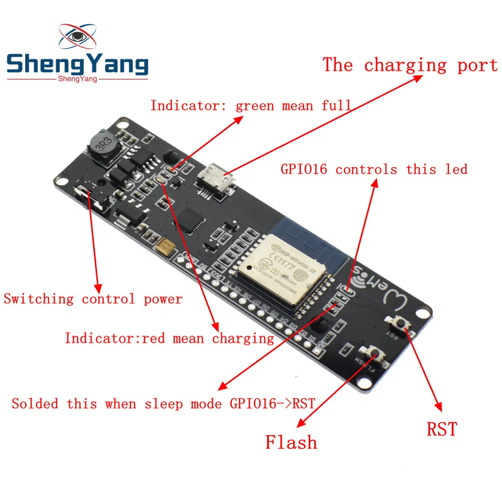

ShengYang 1PCS WeMos D1 ESP-Wroom-02 ESP8266 Nodemcu WiFi Module With 18650 Battery Charging