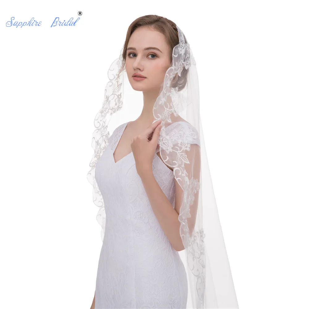 

Sapphire Bridal Hot Sale Glamorous Long Cathedral Wedding Veil Single Layer Long Wedding Accessories Lace Edge Ivory In Stock