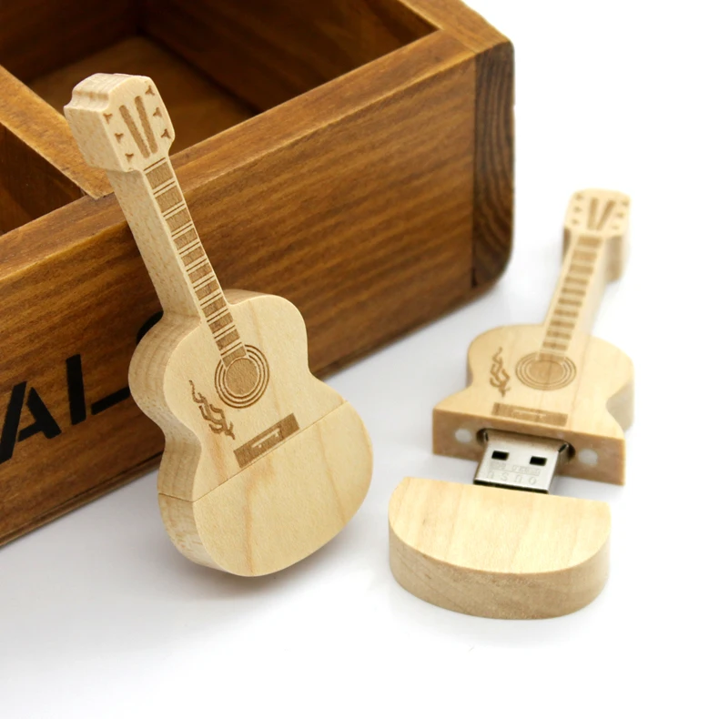 New hot sale wooden guitar usb flash drive pendrives pen drive 8GB 16GB 32GB car key card usb memory stick thumb drive mini gift