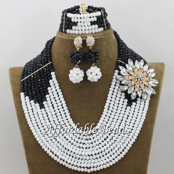 

Black White Bridal Wedding Jewelry Set Best Dubai Gold Jewelry Set Handmade Design Wholesale Free Shipping ABE135