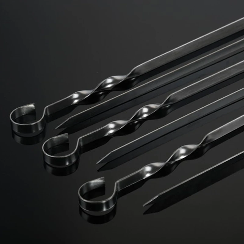 6pcs/lot BBQ Skewer w/ Ring Hole Handle Flat Grilling BBQ Skewers Silver Metal Skewer Set for Chicken Kabob Needle 55cm (21.7'')