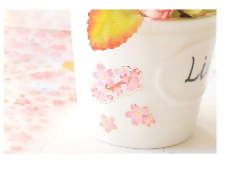 Цветы сакуры золочение декоративные наклейки клей наклейки DIY украшения дневник канцелярские наклейки детский подарок