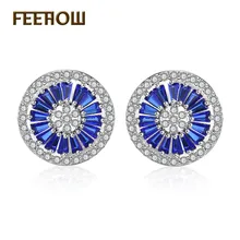 

FEEHOW Fashion Ladies CZ Jewelry Full Paved Cubic Zirconia Stone Big Round Stud Earrings For Women FWEP293