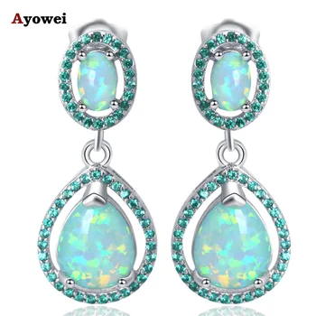 

Ayowei Anniversary Water drop design green Fire Opal Silver stamped Drop Earrings for women JE1155A