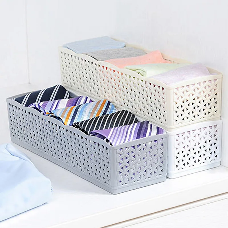 

5 Grids Plastic Container Organizer Wardrobe Storage Box Basket Organizer Women Men Socks Bra Underwear Storage Box