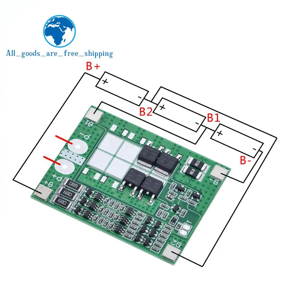 3S packs 11.1V 12V 20A Lithium Battery Protection BMS Board W// Balanced Charging