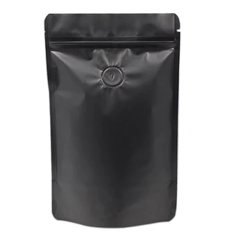 

Black & White Stand Up Matte Pure Aluminum Foil Zip Lock with Vent Valve Food Storage Doypack Reclosable Grip Seal Party Pouch