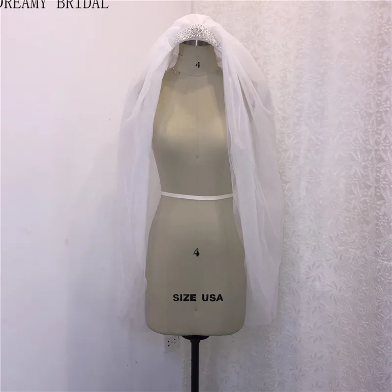 

Dreamy Bridal Veu De Noiva Curto Beaded Casamento Boda Elbow Length Multi-Layer Voile Mariage Muslim Hijab Bridal Veil With Comb