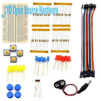 

Portable Kit Resistor Jumper Wires Breadboard Switch Key LDR Battery Connector Handy Starter Kit for arduino UNO R3