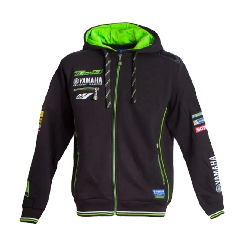 Tech 3 Motorcycle Riding Sweatshirt For YAMAHA Racing Team MotoGP Black Green Cotton Zip up Hoodie