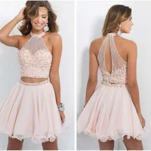 Sexy High Neck Friesen Erröten Rosa vestidos Cocktailkleid 2016