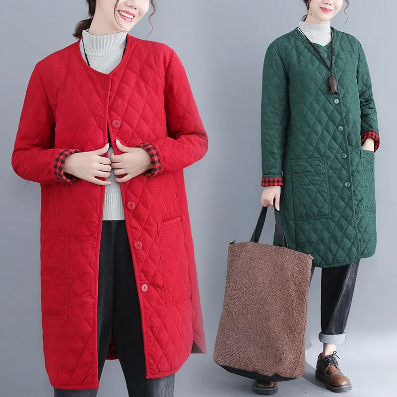 

anteef plus size black red Cotton vintage solid clothes casual long loose autumn winter jacket women Coat 2019 outerwear