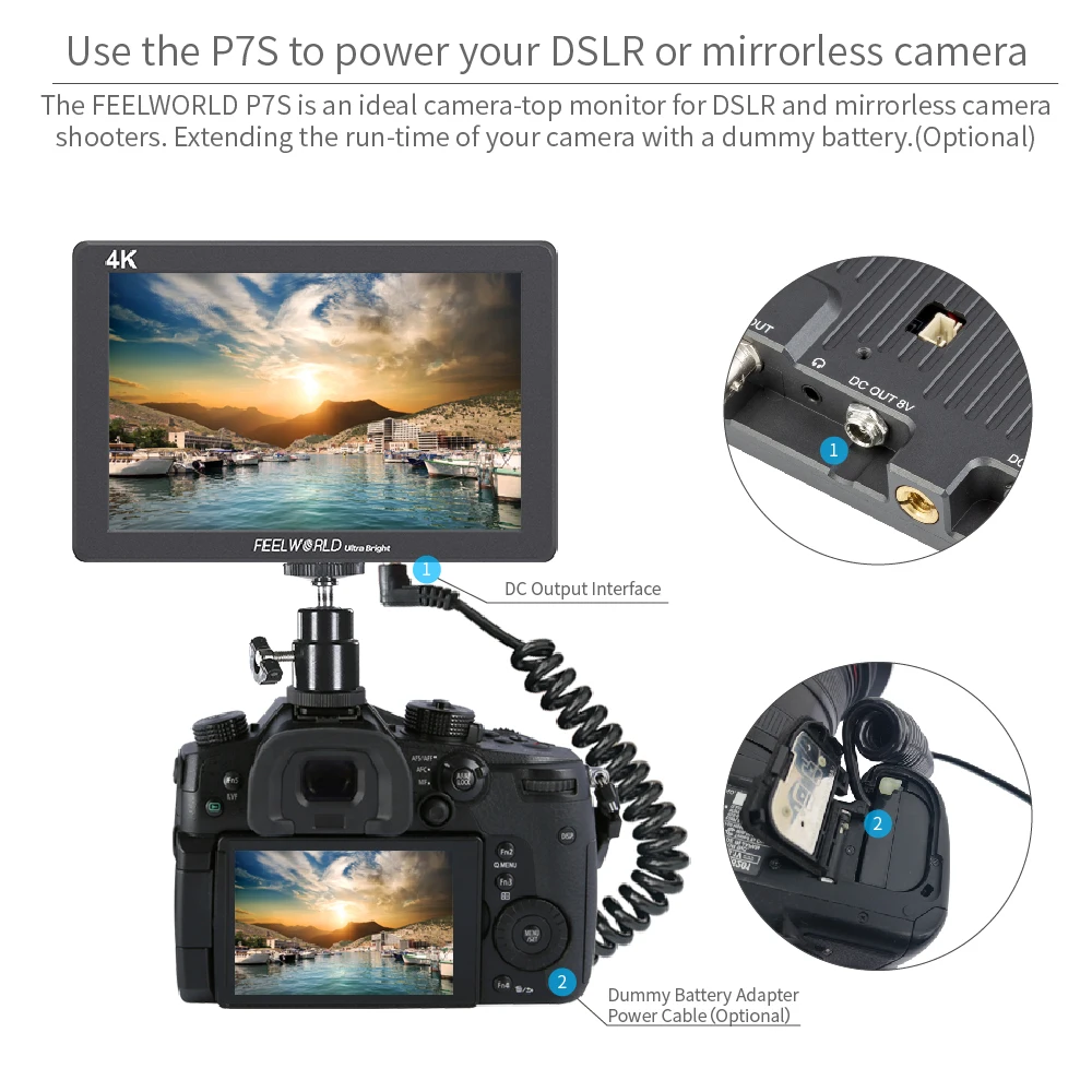 FEELWORLD P7S 7 дюймов 2200nit ультра яркий 3G-SDI на камеру поле DSLR монитор алюминиевый дизайн фокус помощь 4K HDMI DC Выход