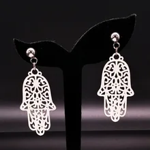 Модные серьги руки Хамса из нержавеющей стали, Женские Ювелирные изделия, серебряные серьги-гвоздики, ювелирные изделия, колье E612275