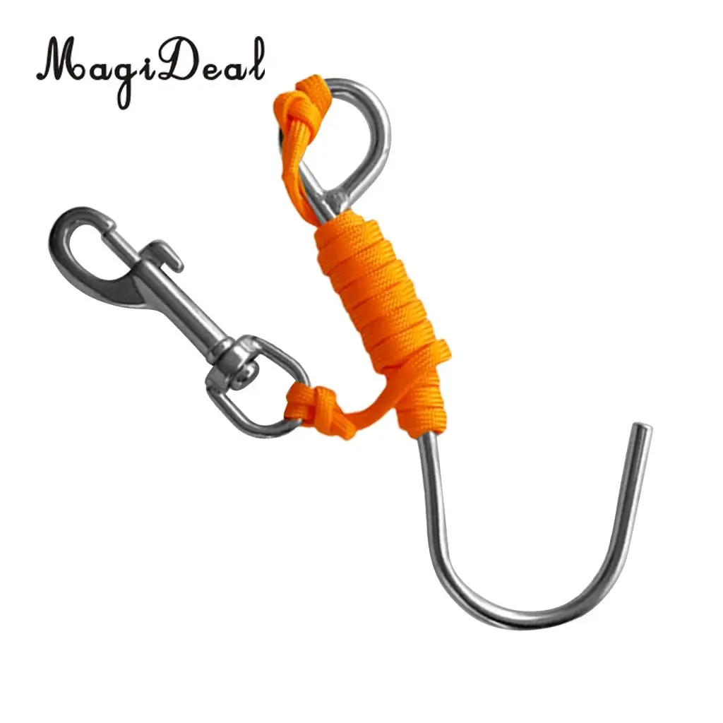 MagiDeal Scuba Diving Reef Drift Hook with 47' Line & Stainless Steel Clip for Snorkeling Freediving Swimming Caving Accessory