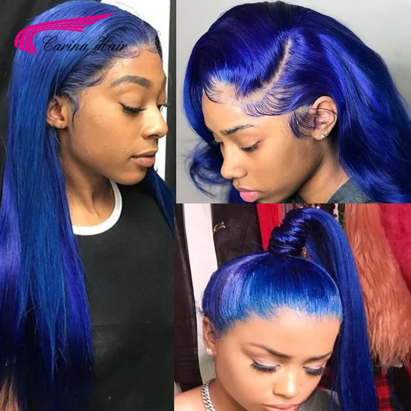 Carina Preplucked Colored Full Lace Wig Glueless Malaysian Straight Remy Dark Blue Lace Front Human Hair Wigs With Baby Hair