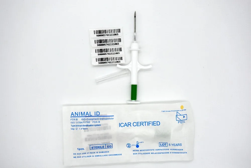 

1.4*8 10PCS/lot FDX-B ISO11784/785 RFID Id Injector Pet Glass Tag Microchip Syringe for animals chip Pig Cow Cattle Horse Dog