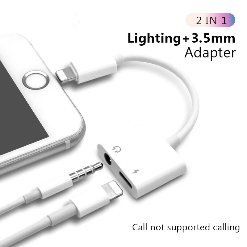 

2 in 1 Lighting Charger Listening Adapter For iphone X 8 Plus Charging Adapter 3.5mm Jack AUX Splitter For iphone XS MAX