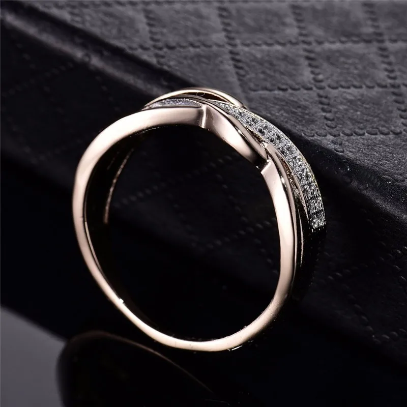 Новая мода для женщин Свадебная кривая геометрическое инкрустированное Цирконом кольцо золотое покрытие