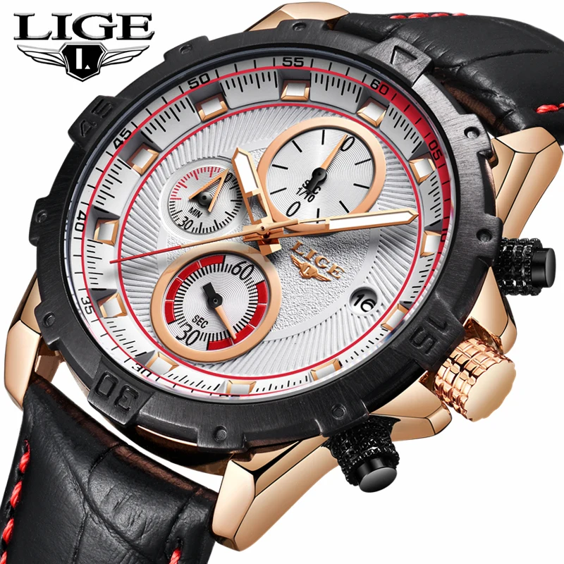 

LIGE Mens Watches Top Brand Luxury Casual Gold Quartz Watch Men Leather Business Waterproof Sport Wrist Watch Relogio Masculino