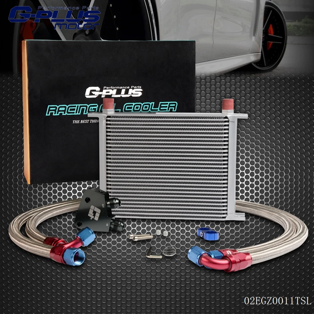 Universal 28 Row Engine Oil Cooler Kit + Sandwich Plate Fit For LS1 LS2