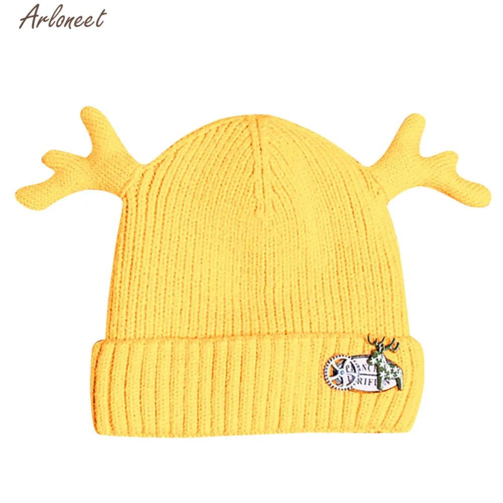 ARLONEET/Кепка для маленьких девочек и мальчиков; зимняя хлопковая Милая шляпа оленя для малышей; Милая хлопковая кепка с оленем из акрилового волокна для девочек и мальчиков; размер 35 см - Цвет: Yellow
