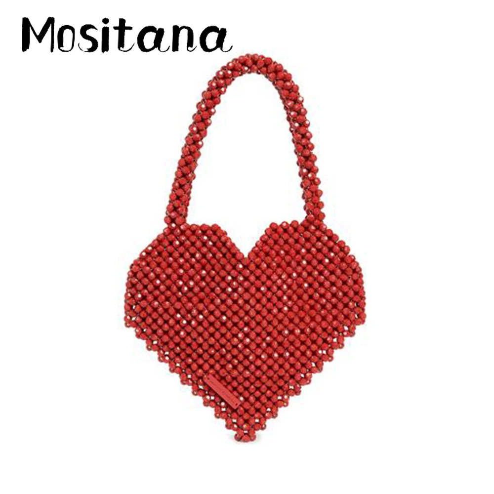 

2019 New Heart-shaped Beaded Wrapped Hand-held Beads Handmade Ins Pack Niche Design Personality Loving Love Bead Bag