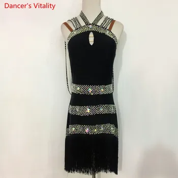 

Custom Diamond Tassel Kids Latin Dance Performance Dress Women Girls Latin Ballroom Tango Salsa Rumba Dance Competition Clothes