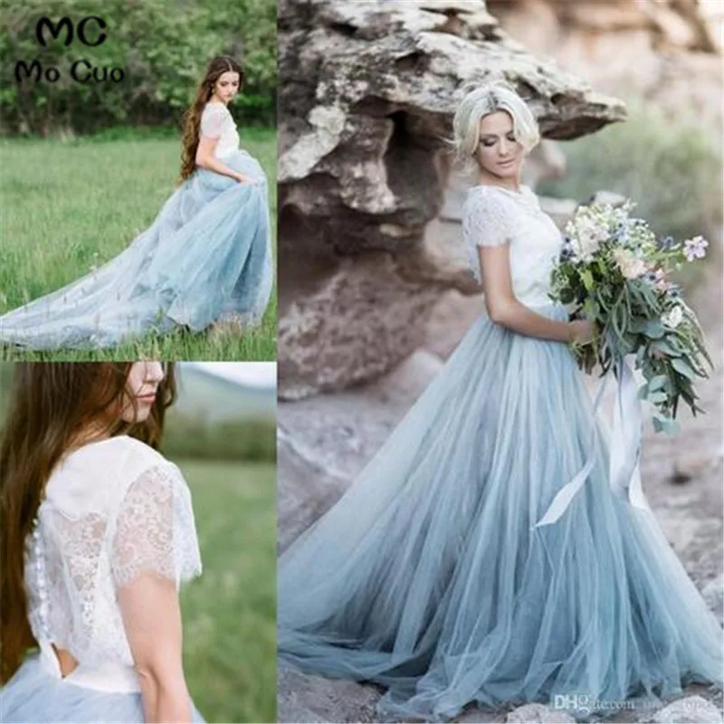 CAP SLEEVES WHITE LACE JACKET BABY BLUE TULLE PROM DRESSES EVENING GOWNS PARTY DRESS33