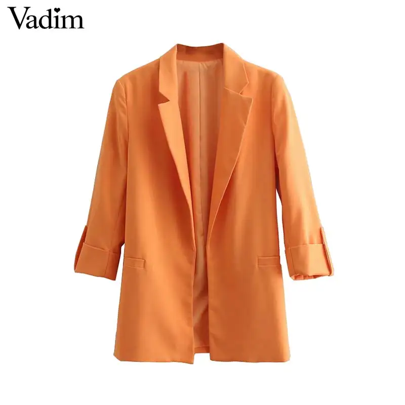 Vadim, Женский шикарный однотонный свободный блейзер с карманами, длинный рукав, открытая строчка, офисная одежда, пальто, женская повседневная верхняя одежда, топы CA398