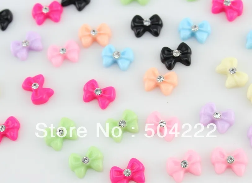 

220 pcs assorted Bowknot with Rhinestone Crystal Resin Cabochon 12mm Cell decor, hair accessory supply, gems, DIY