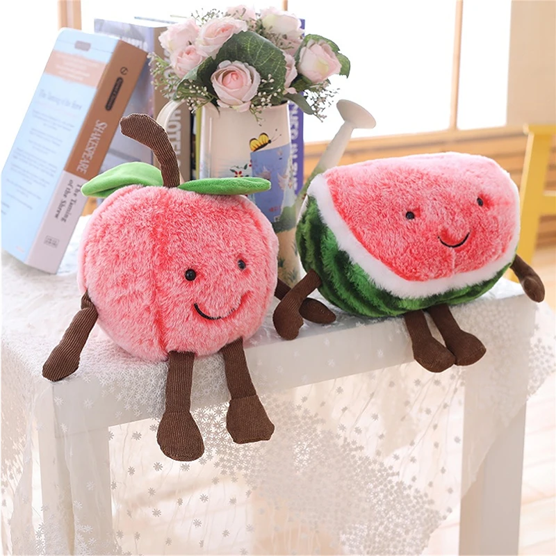 Cute Smile Cartoon Watermelon Cherry Plush Stuffed Dolls Toys Fruits Soft Summer Pillow Cushion Kids Girls Valentines Gifts
